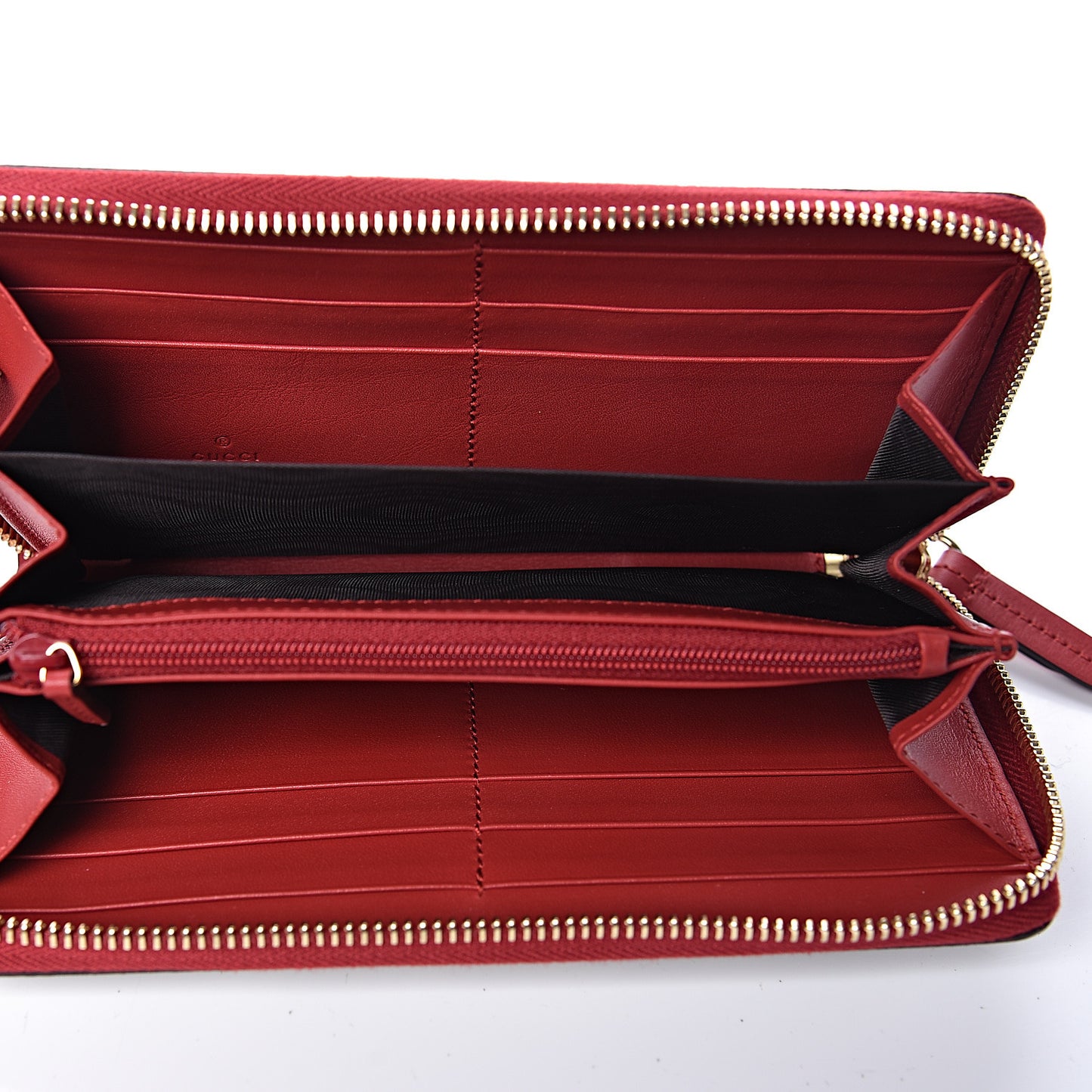 GG Supreme Monogram Bosco Patch Zip Around Wallet Beige Malva Hibiscus Red