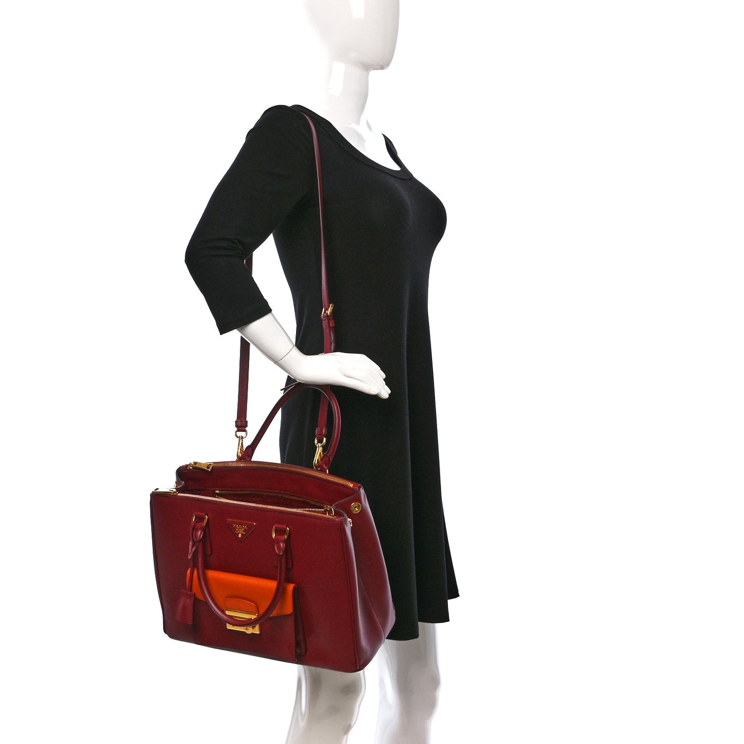 Saffiano Lux Galleria Front Pocket Tote Cerise Papaya