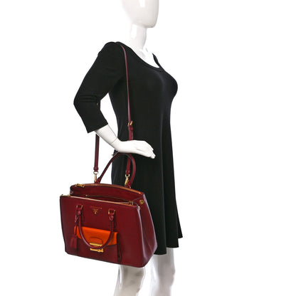 Prada Saffiano Lux Galleria Front Pocket Tote Cerise Papaya 2 of 8