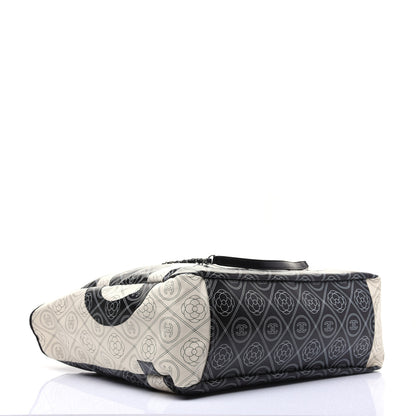 Chanel Coated Canvas Camellia Large Shopping Tote Black Beige 4 of 17