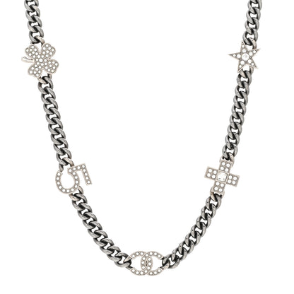 Chanel Ruthenium Crystal Chain CC Lucky Charms Choker Silver 1 of 5
