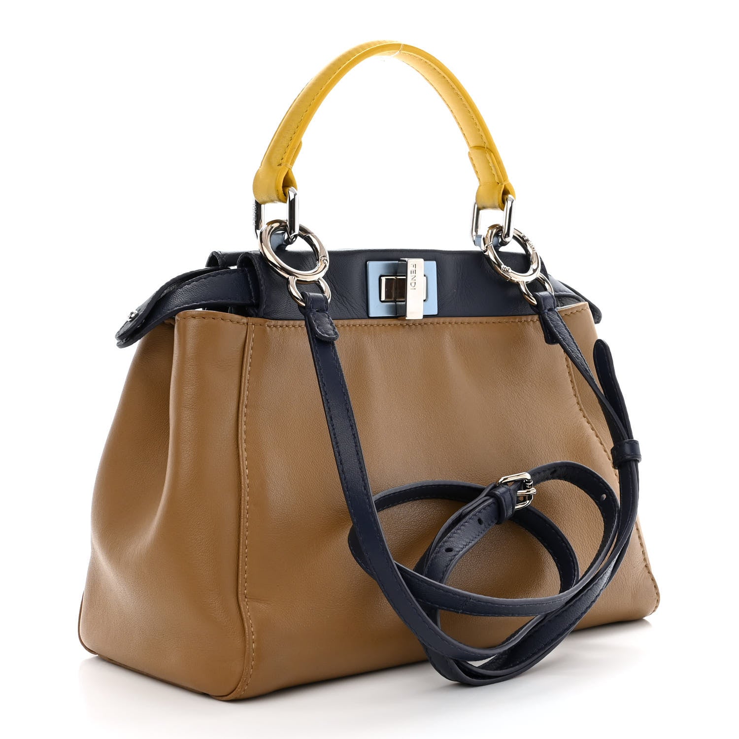 Fendi Nappa Mini Peekaboo Iconic Satchel Beige Blueberry Limone 3 of 14