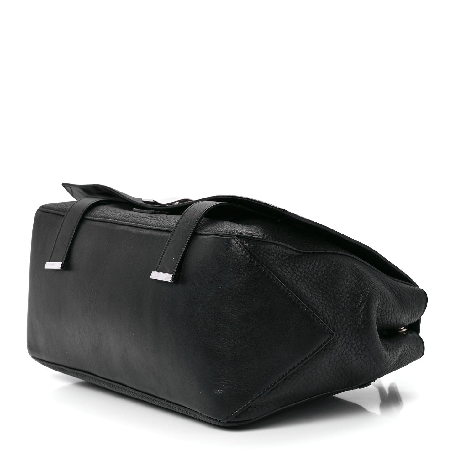 Pebbled Calfskin Double Sided PS Courier Bag Black