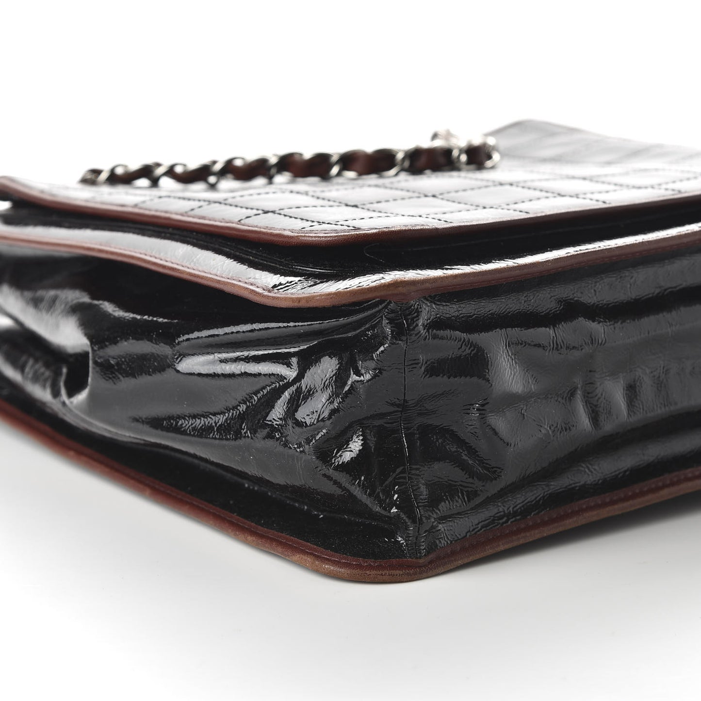 Patent Chocolate Bar Quilted Tote Black