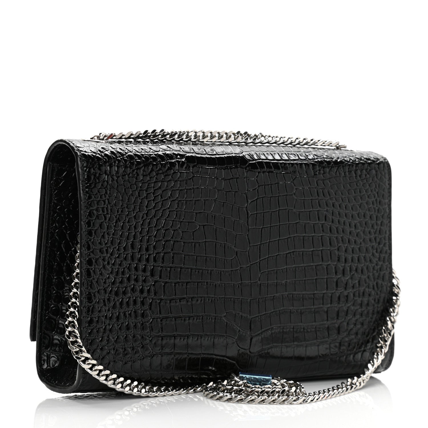 Saint Laurent Calfskin Crocodile Embossed Medium Classic Monogram Kate Tassel Satchel Black 3 of 9