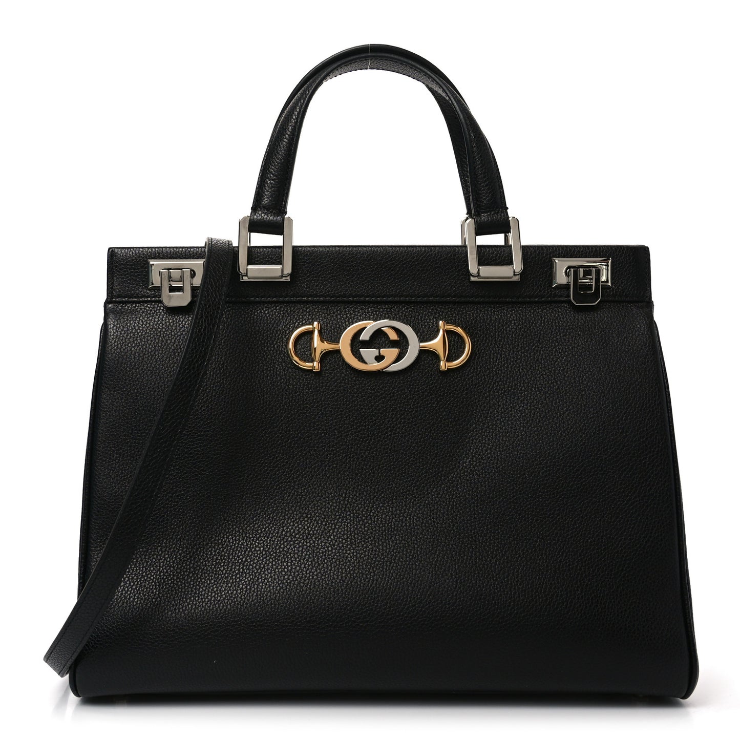 Grainy Calfskin Medium Zumi Top Handle Bag Black