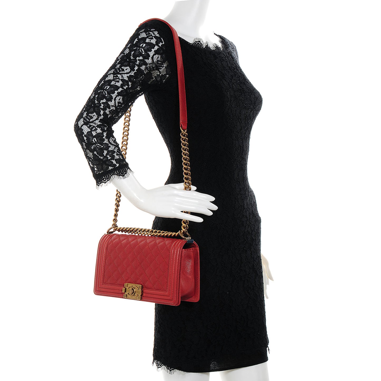 Caviar Medium Boy Flap Red