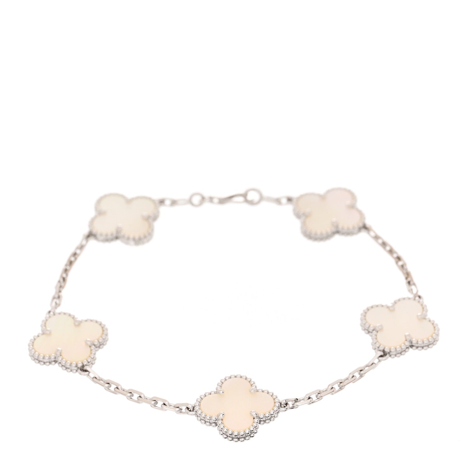 Van Cleef & Arpels 18K White Gold Mother of Pearl 5 Motifs Vintage Alhambra Bracelet 1 of 5