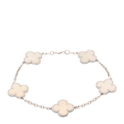 Van Cleef & Arpels 18K White Gold Mother of Pearl 5 Motifs Vintage Alhambra Bracelet 1 of 5