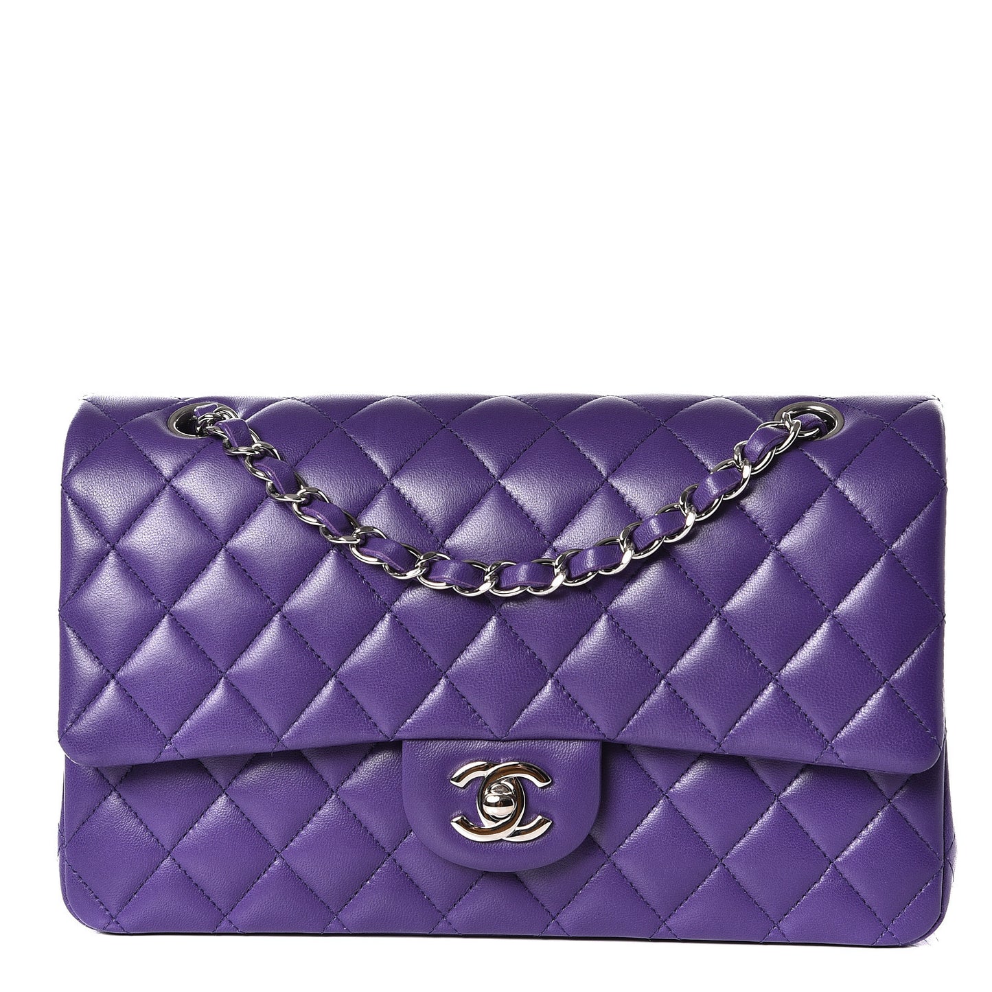 Lambskin Quilted Medium Double Flap Purple