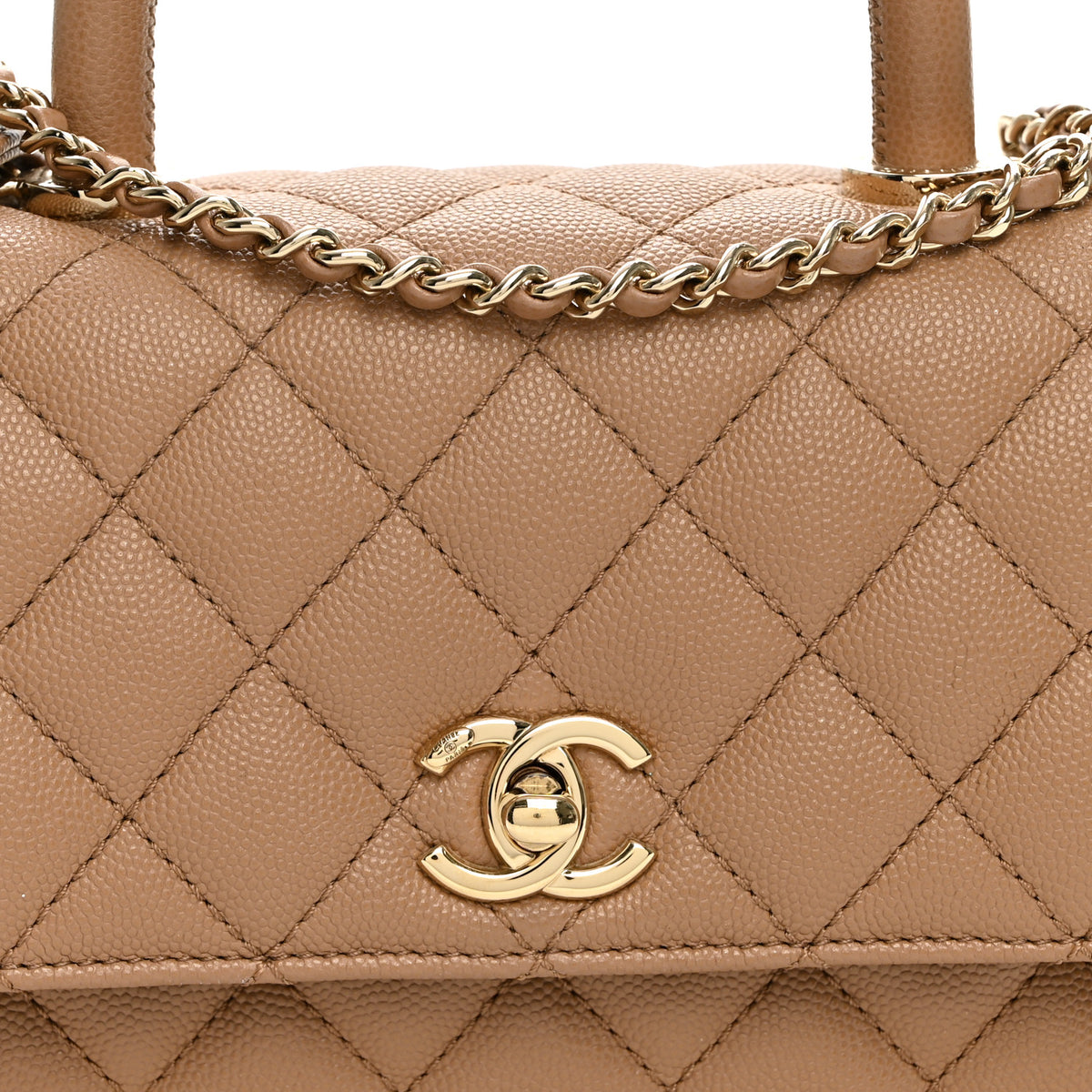 Caviar Quilted Mini Coco Handle Flap Beige