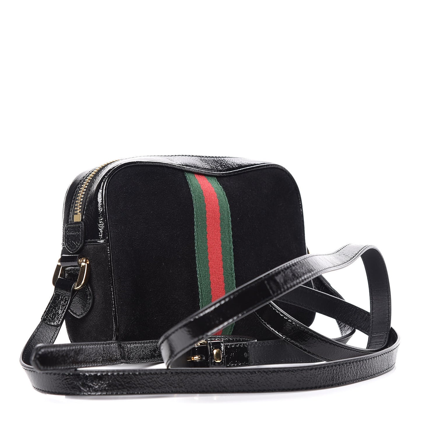 Suede Patent Web Mini Ophidia Shoulder Bag Black
