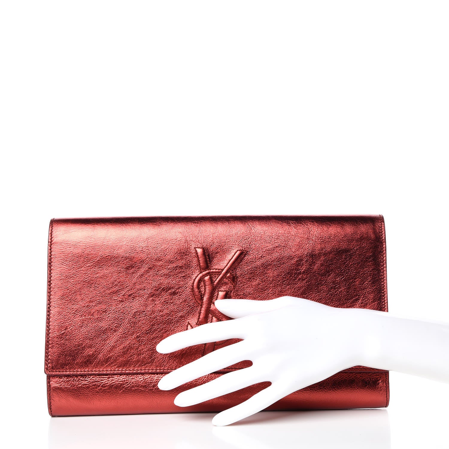 Saint Laurent Metallic Calfskin Large Belle De Jour Clutch Red 2 of 11