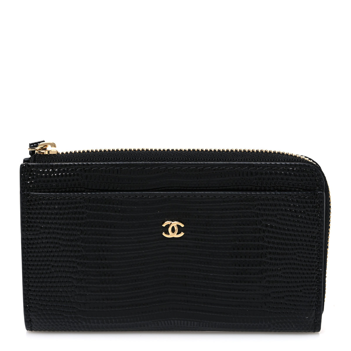 Chanel Lizard Embossed Long Zipped Wallet Black 1 of 8