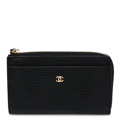 Chanel Lizard Embossed Long Zipped Wallet Black 1 of 8
