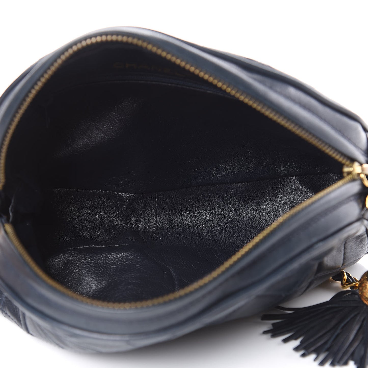 Lambskin Quilted Tassel Camera Case Navy