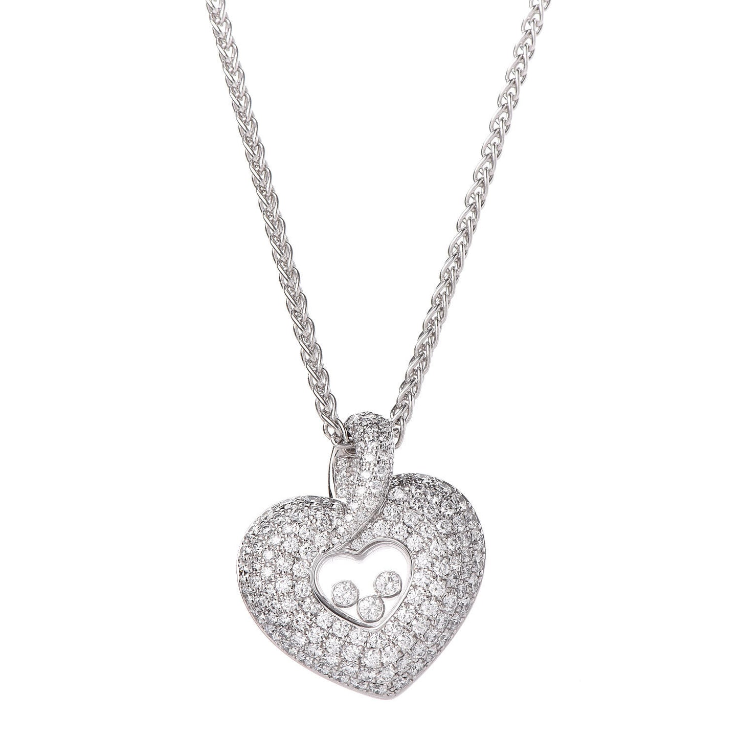 18K White Gold Happy Diamonds Icons Pave Heart Pendant Necklace