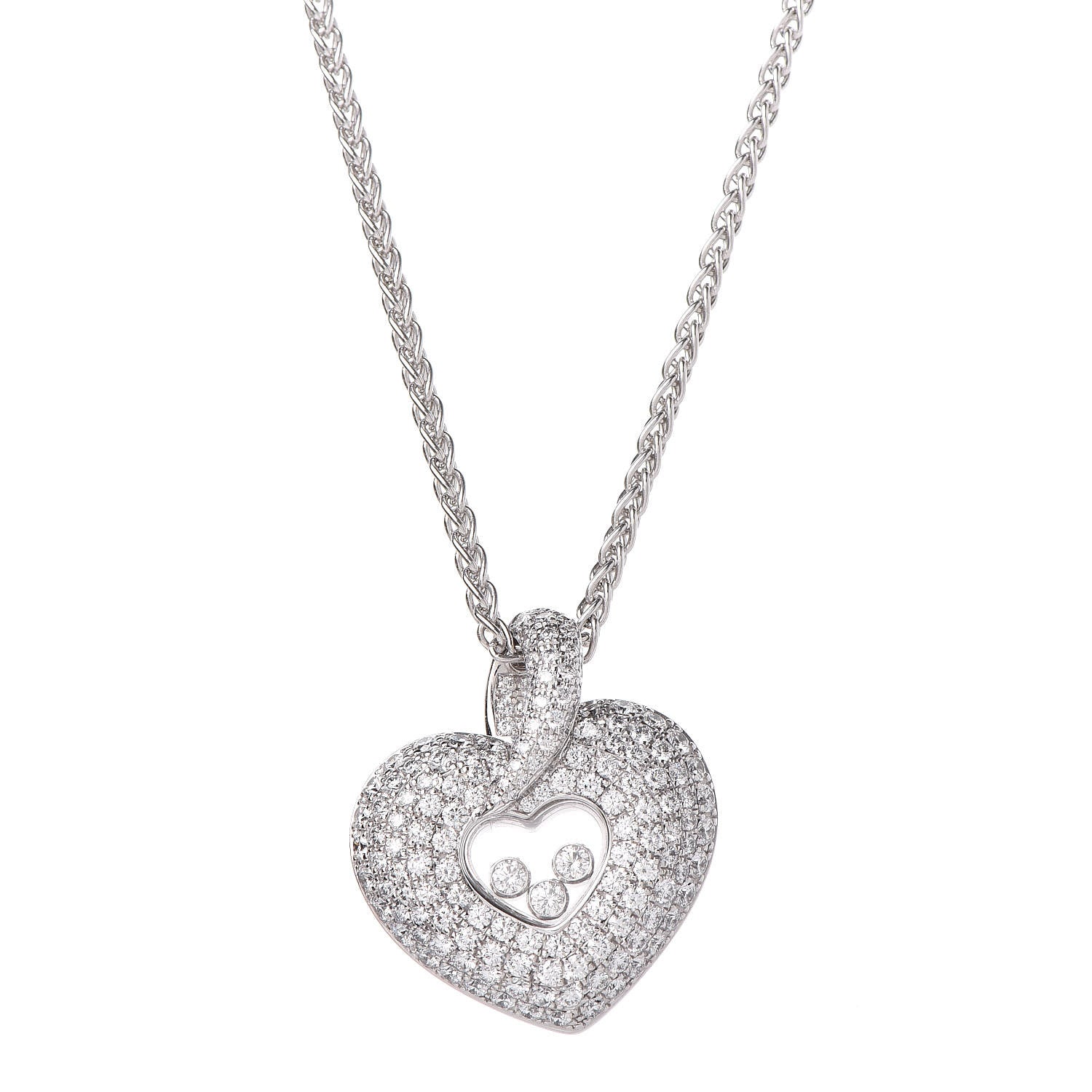 Chopard 18K White Gold Happy Diamonds Icons Pave Heart Pendant Necklace 4 of 6