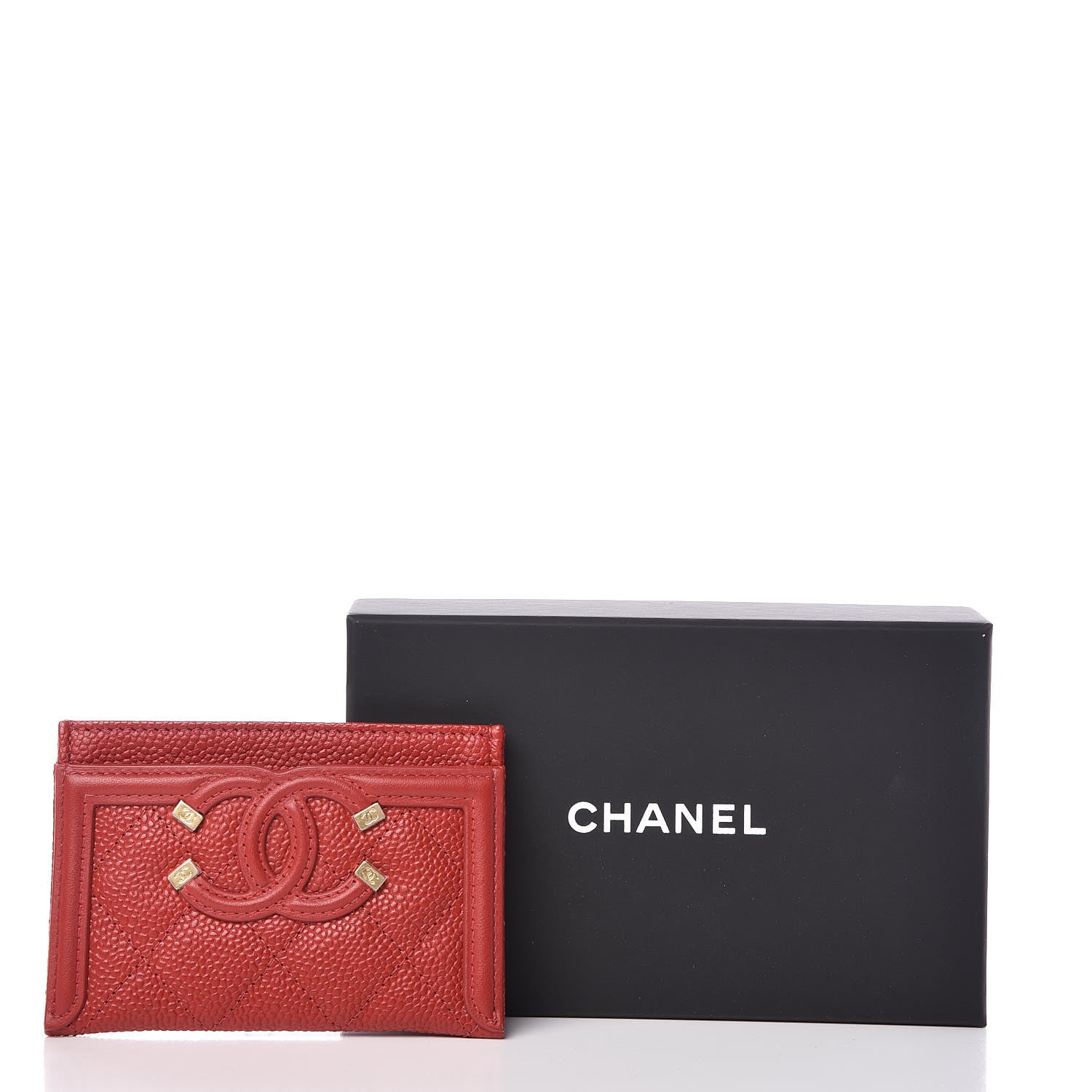 Chanel Caviar Quilted Filigree Card Holder Dark Red 9 of 9