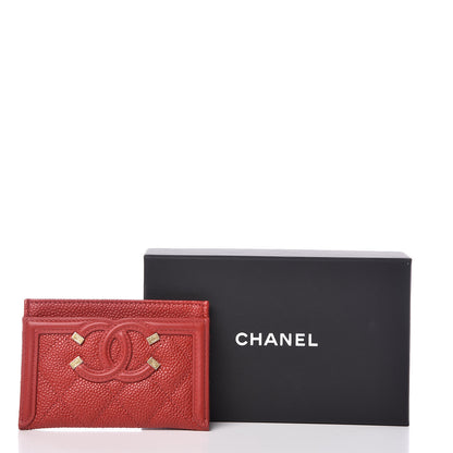Chanel Caviar Quilted Filigree Card Holder Dark Red 9 of 9