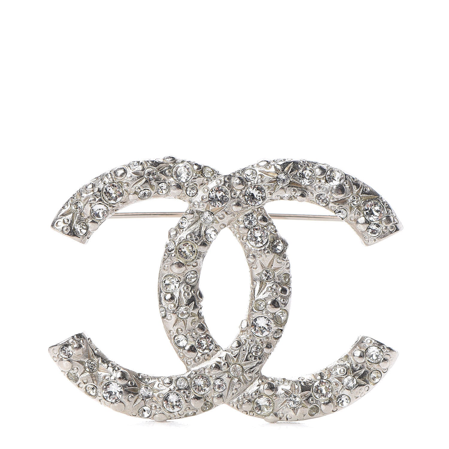 Chanel Crystal CC Brooch Silver 1 of 5