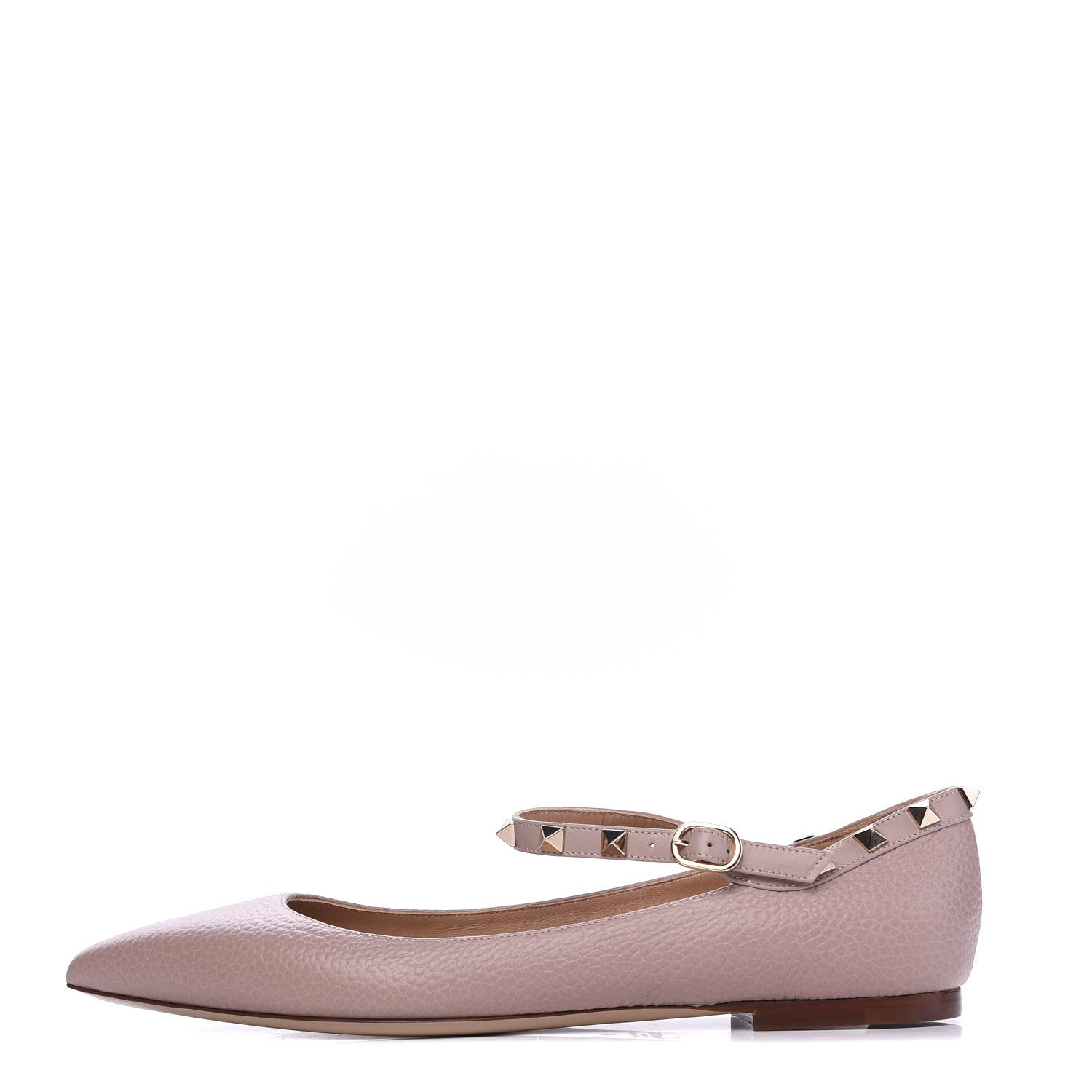 Valentino Garavani Pebbled Calfskin Rockstud Ankle Strap Ballerina Flats 40 Poudre 1 of 11
