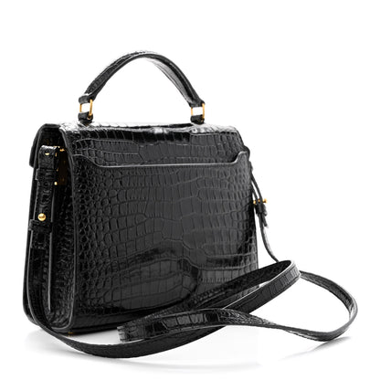 Saint Laurent Calfskin Crocodile Embossed Mini Classic Monogram Cassandra Top Handle Black 3 of 10