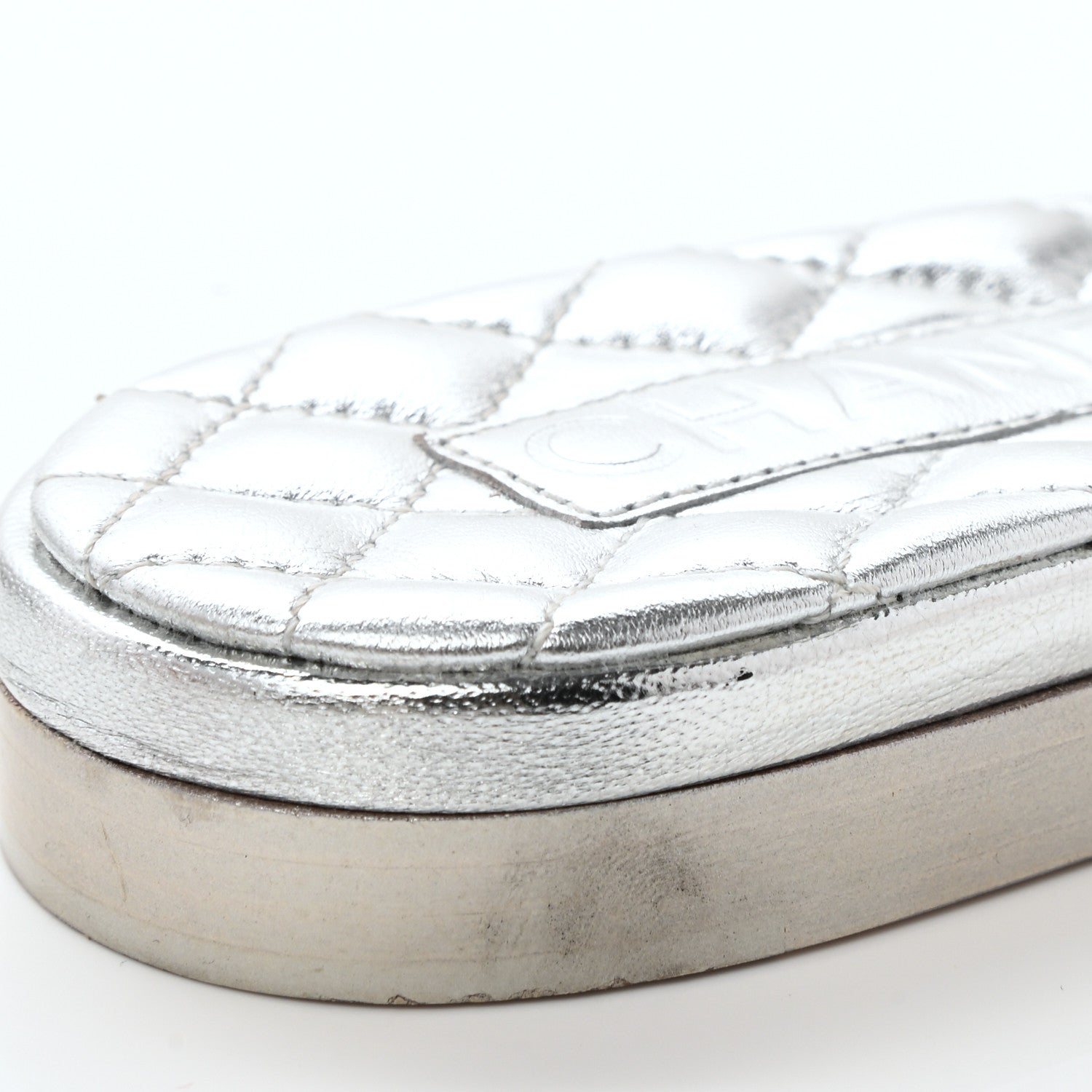 Chanel Laminated Lambskin Pearl CC Sandals 38 Silver 10 of 11