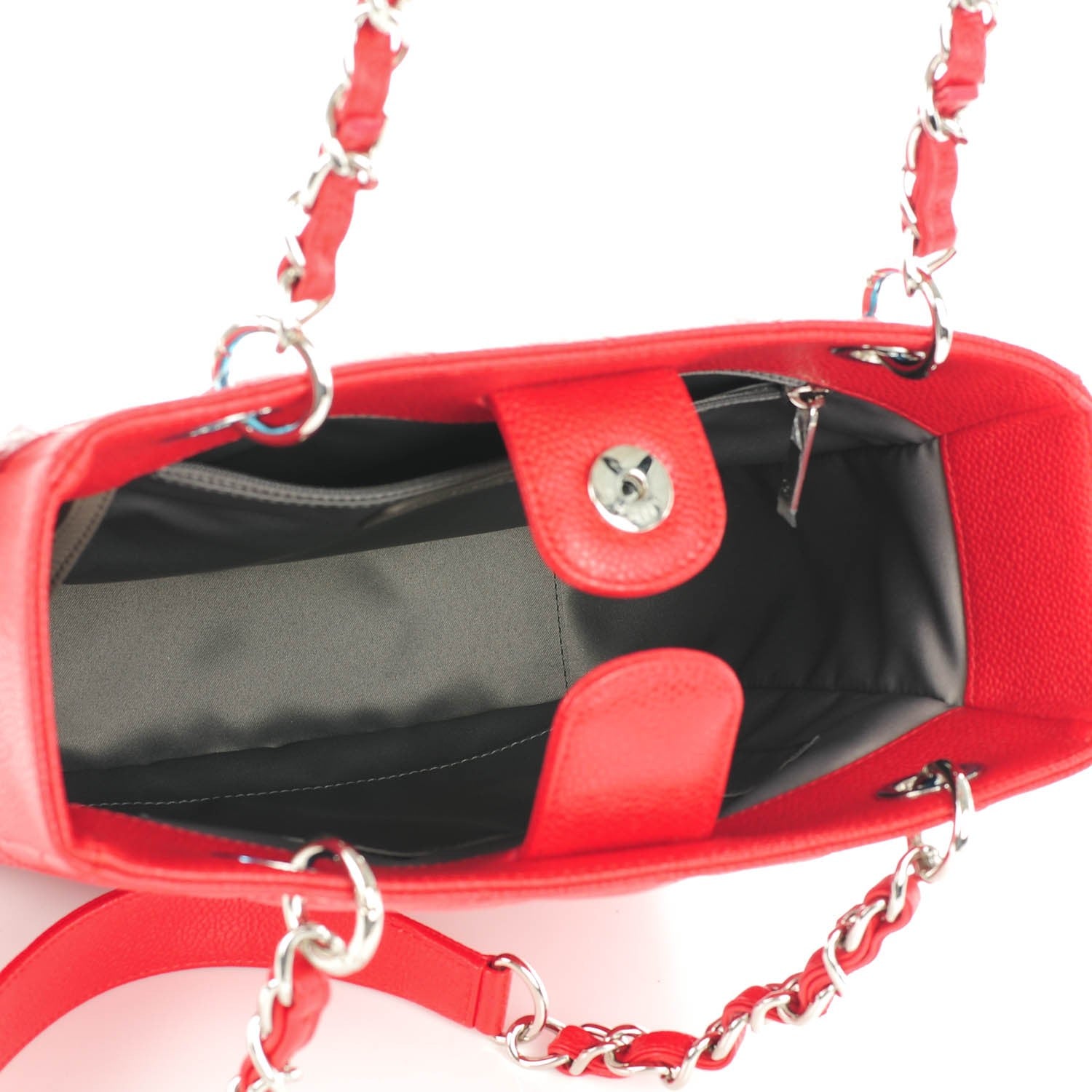 Chanel Caviar Quilted Petit Shopping Tote PST Red 5 of 7