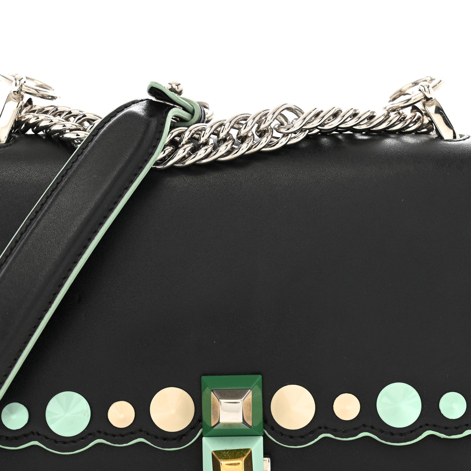 Fendi Vitello Liberty Scalloped Studded Small Kan I Shoulder Bag Black Multicolor 9 of 16