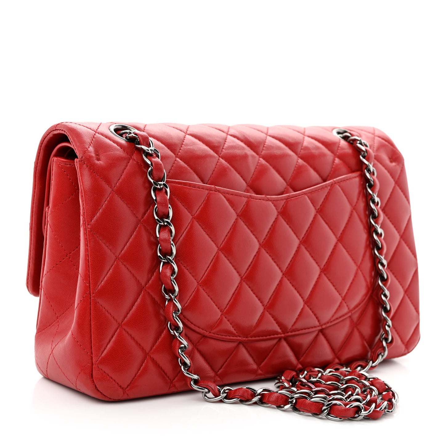Lambskin Quilted Medium Double Flap Red