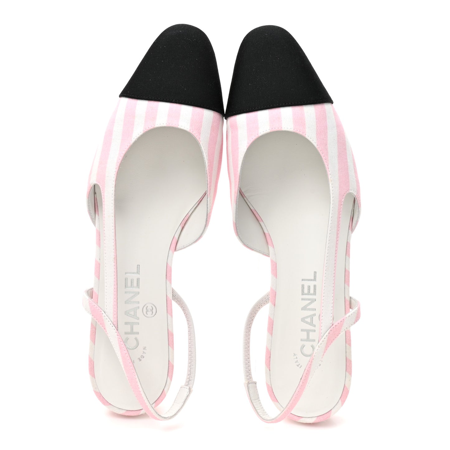 Fabric Grosgrain Cap Toe CC Slingback Flats 38.5 Pink White