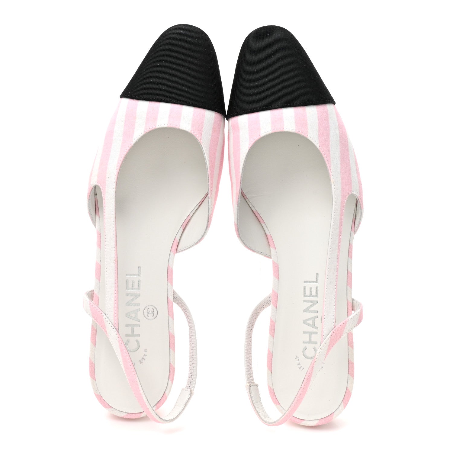 Chanel Fabric Grosgrain Cap Toe CC Slingback Flats 38.5 Pink White 2 of 8