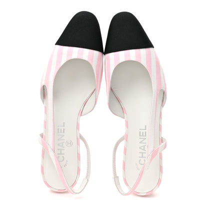 Chanel Fabric Grosgrain Cap Toe CC Slingback Flats 38.5 Pink White 2 of 8