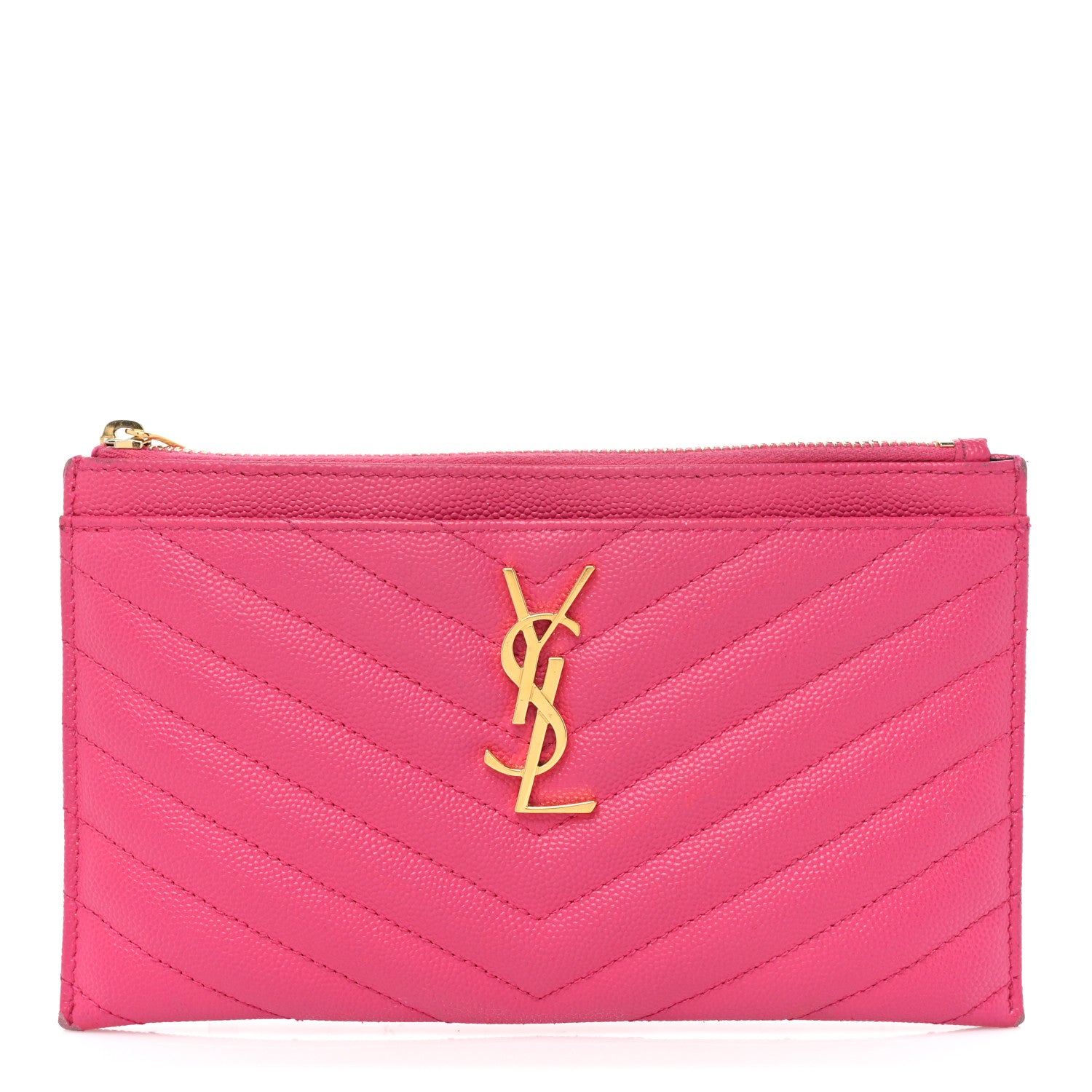 Saint Laurent Grain De Poudre Chevron Monogram Bill Pouch Bright Pink 1 of 13