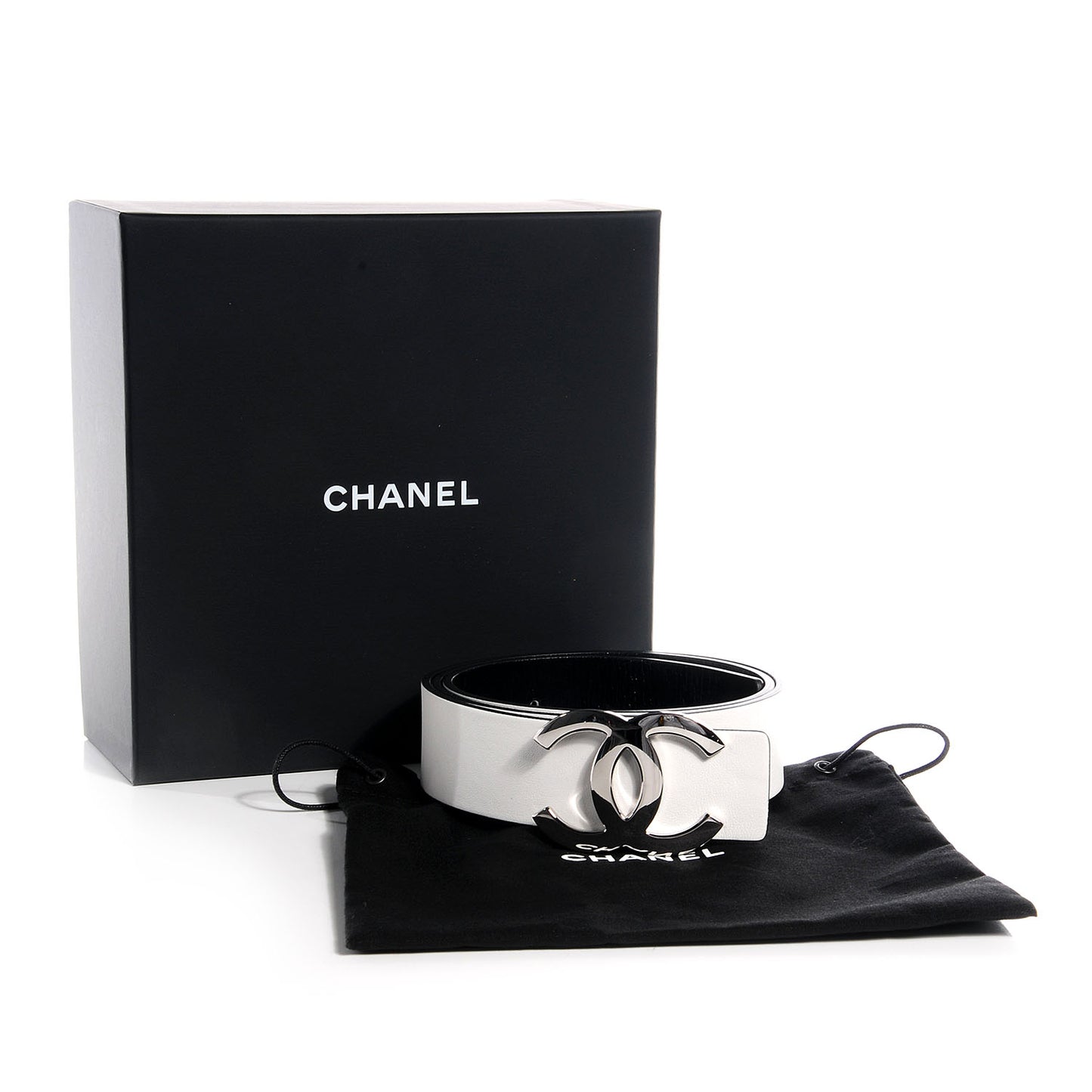 Reversible Leather CC Logo Belt 85 White Black