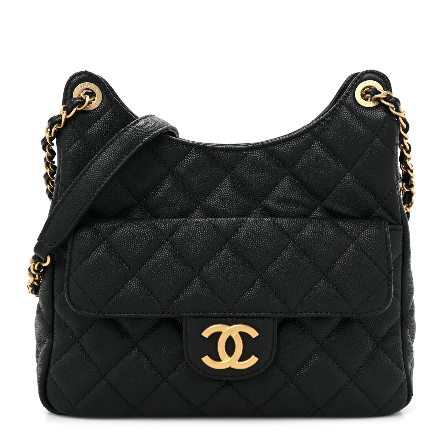 Caviar Quilted Wavy CC Hobo Black