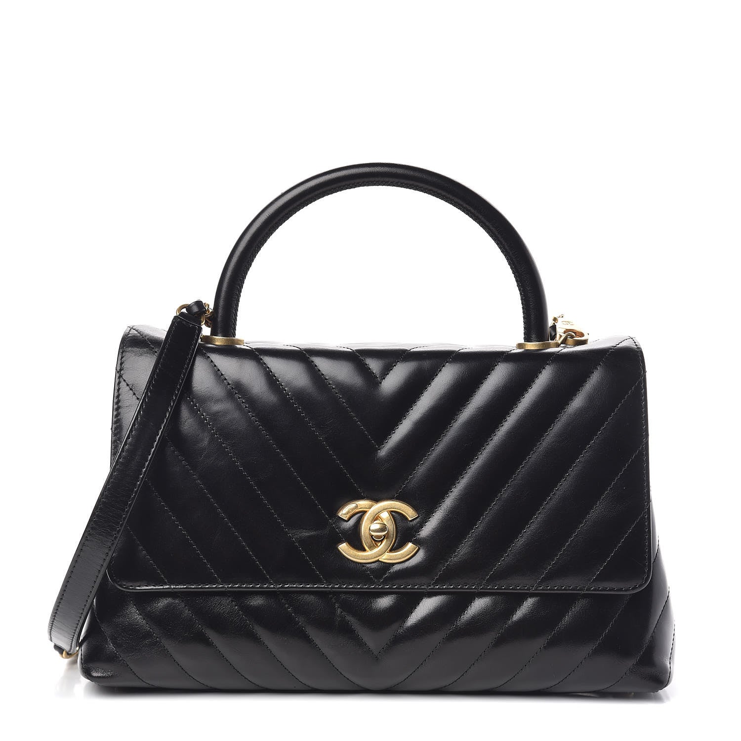 Chanel Calfskin Chevron Quilted Small Coco Handle Flap Black 1 of 11