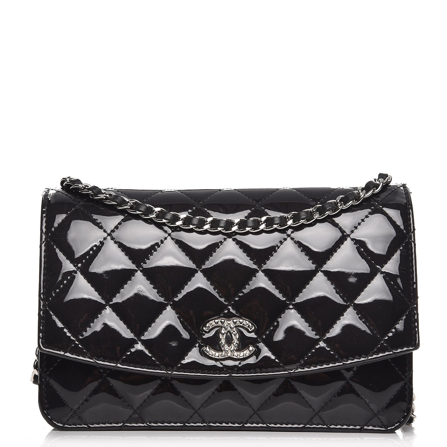 Chanel Patent Quilted Brilliant Wallet On Chain WOC Black 1 of 8
