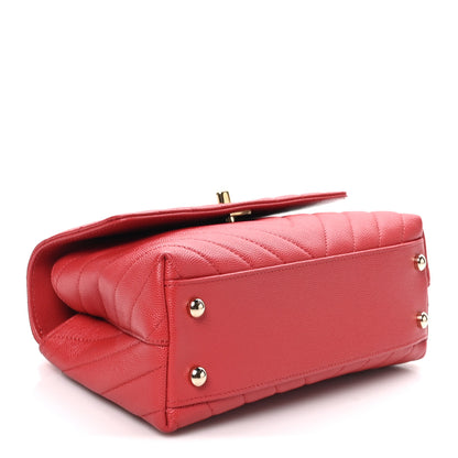 Chanel Caviar Chevron Quilted Mini Coco Handle Flap Red 4 of 10
