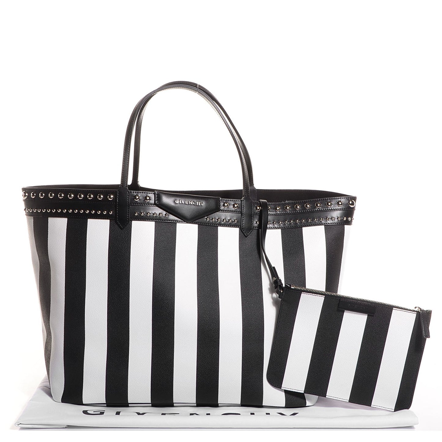 Coated Canvas Striped Large Antigona Tote Black White