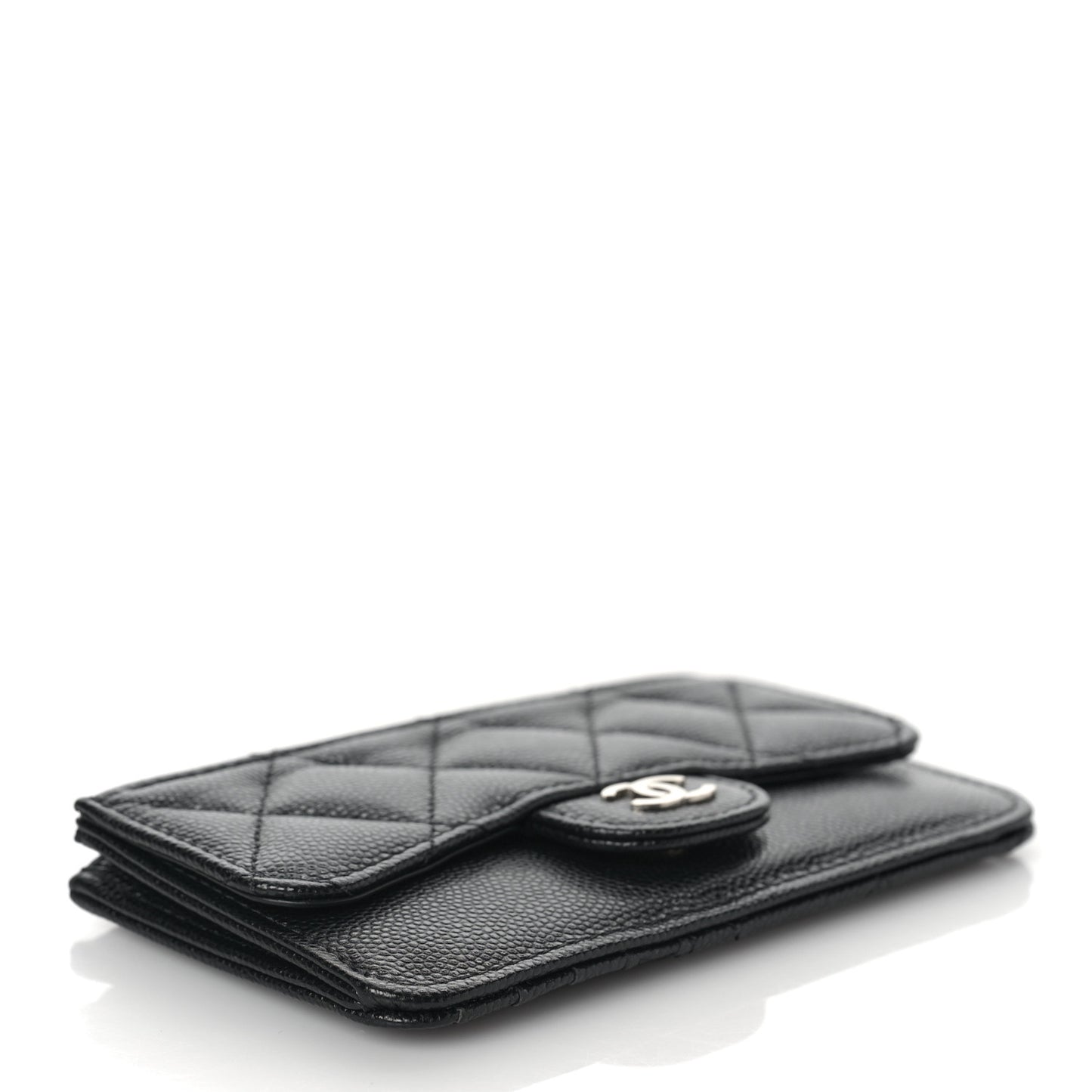 Caviar Quilted Flap Zip Card Holder Black