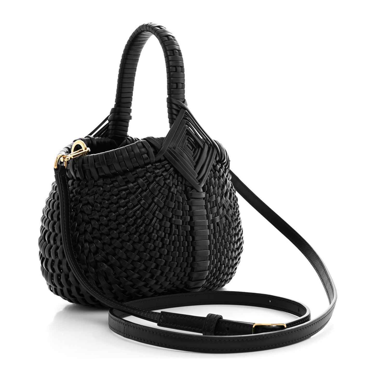 Calfskin Woven Mini Diamond Basket Bag Black