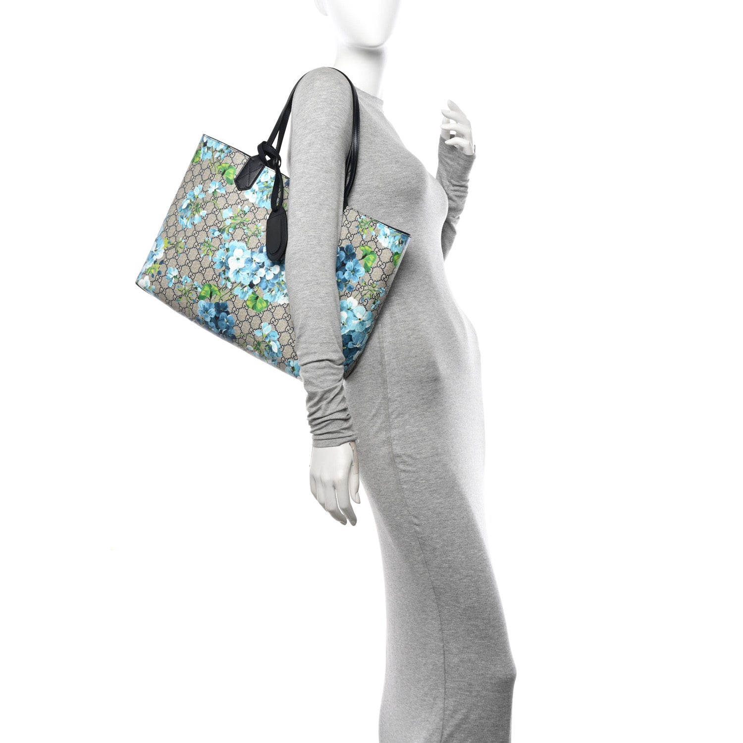 Gucci GG Supreme Monogram Blooms Medium Reversible Tote Beige Blue Navy 3 of 15