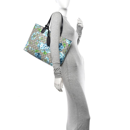 Gucci GG Supreme Monogram Blooms Medium Reversible Tote Beige Blue Navy 3 of 15