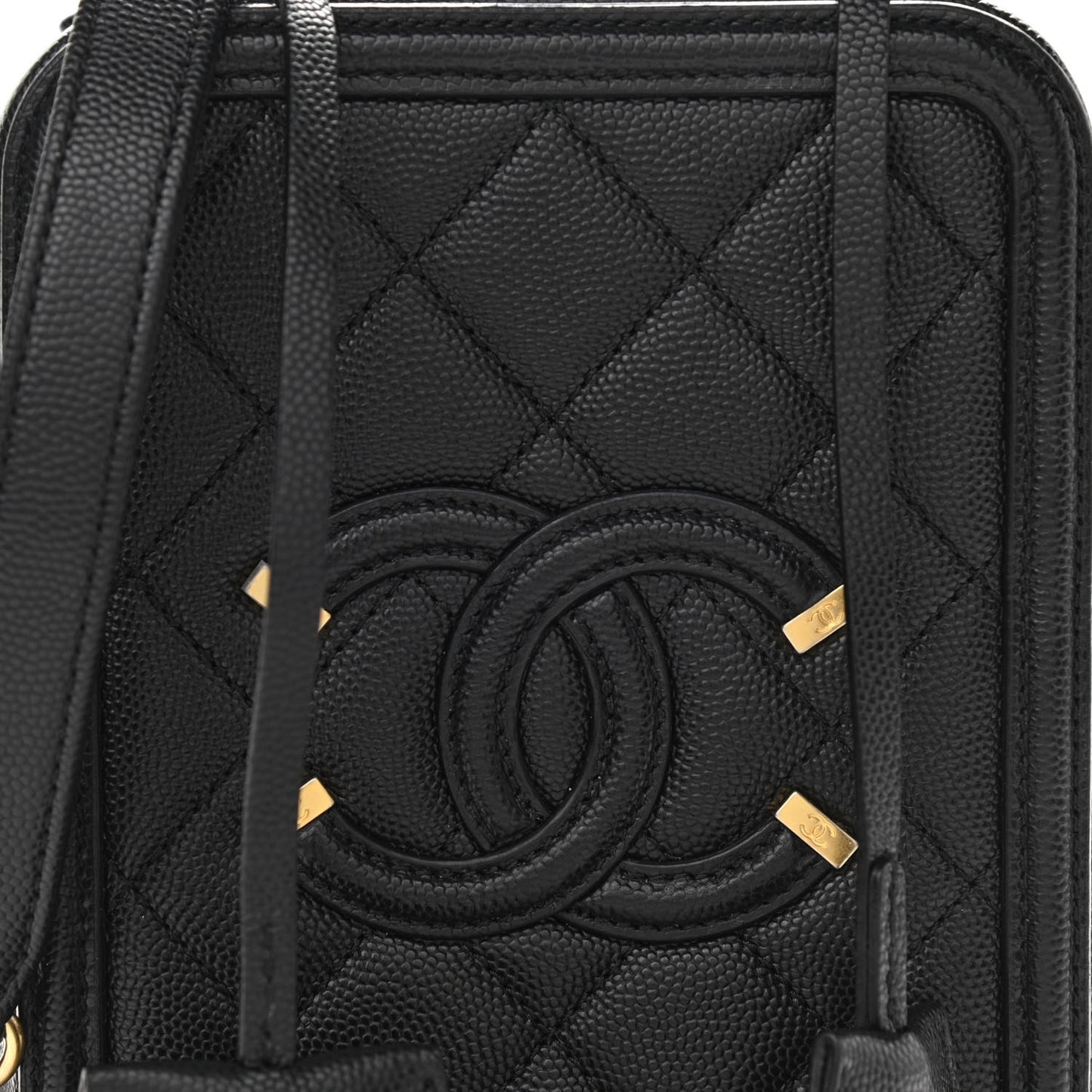 Caviar Quilted CC North South Filigree Vanity Case Black