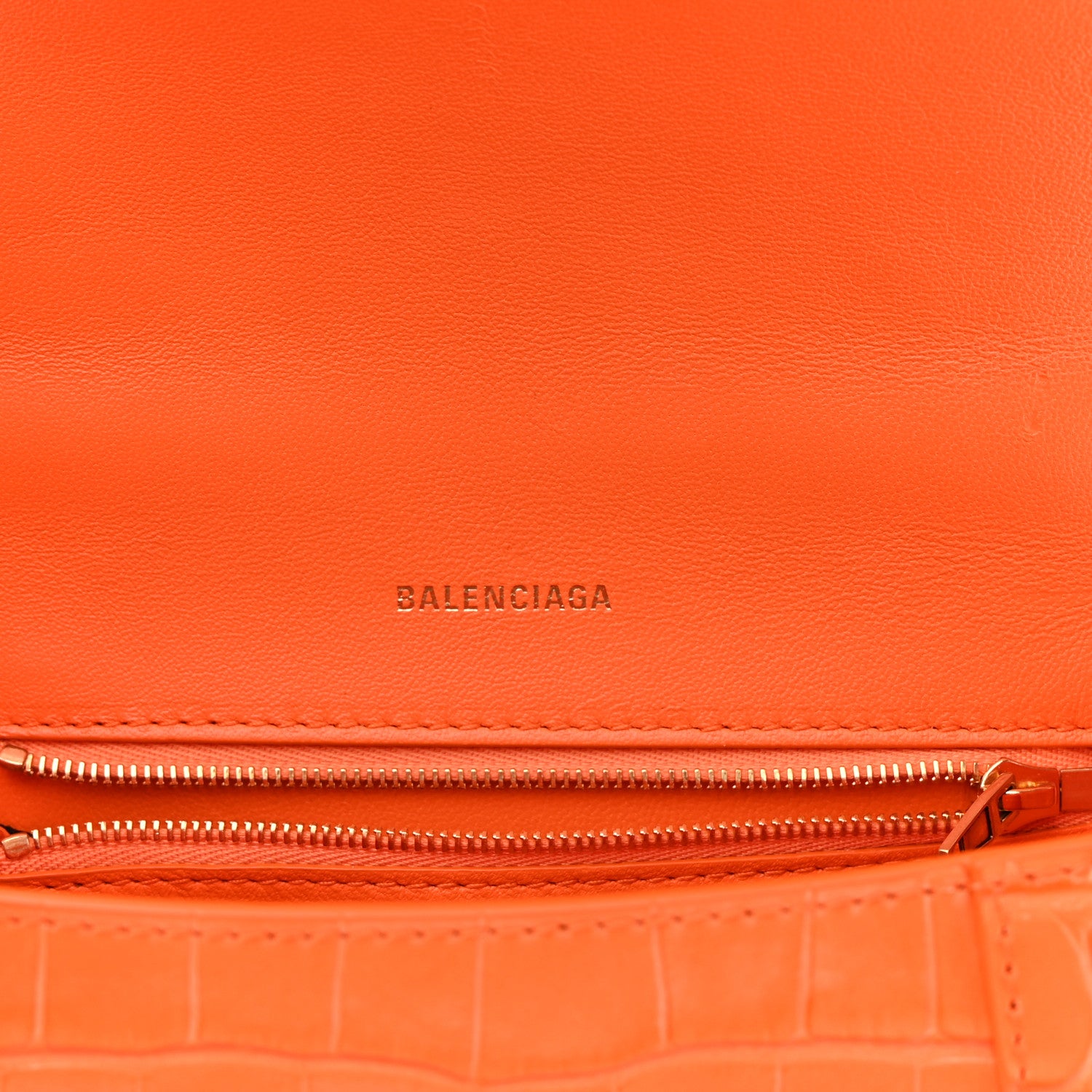 Balenciaga Shiny Calfskin Crocodile Embossed Small Hourglass Top Handle Bag Orange 6 of 12