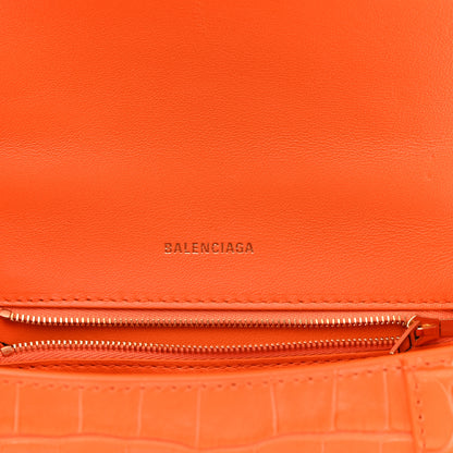 Balenciaga Shiny Calfskin Crocodile Embossed Small Hourglass Top Handle Bag Orange 6 of 12