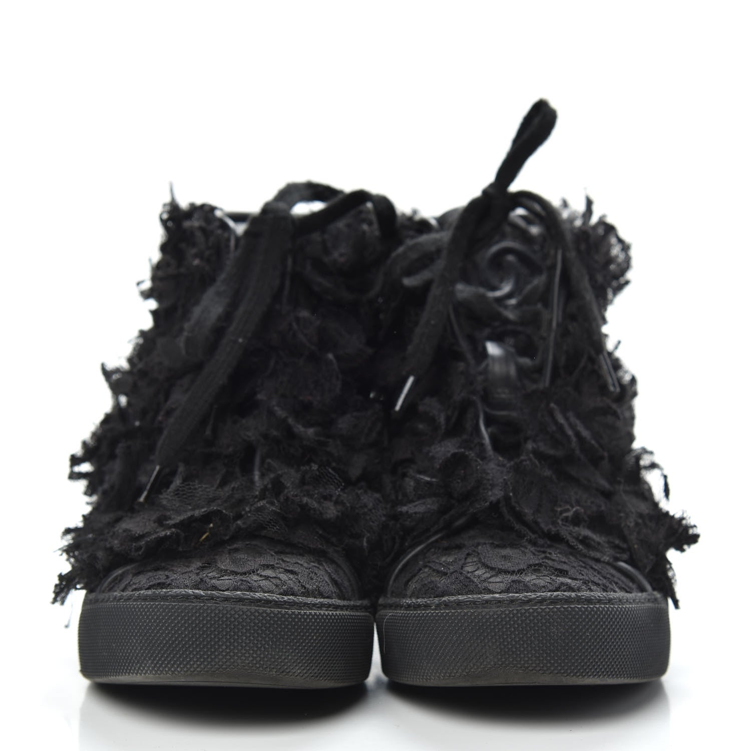 Chanel Mesh Lace Camellia High Top Floral Sneakers 34 Black 2 of 10