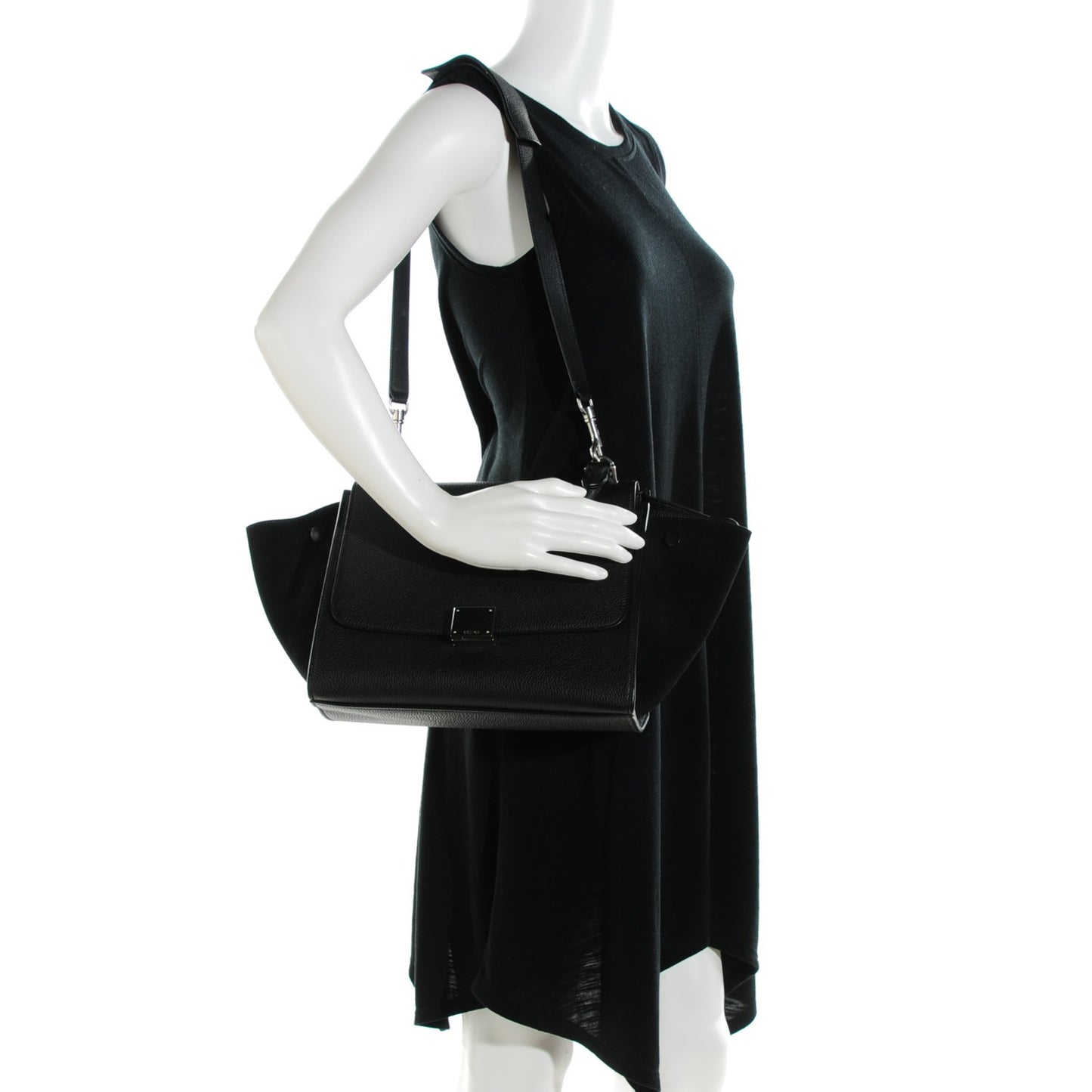 Drummed Calfskin Suede Small Trapeze Black
